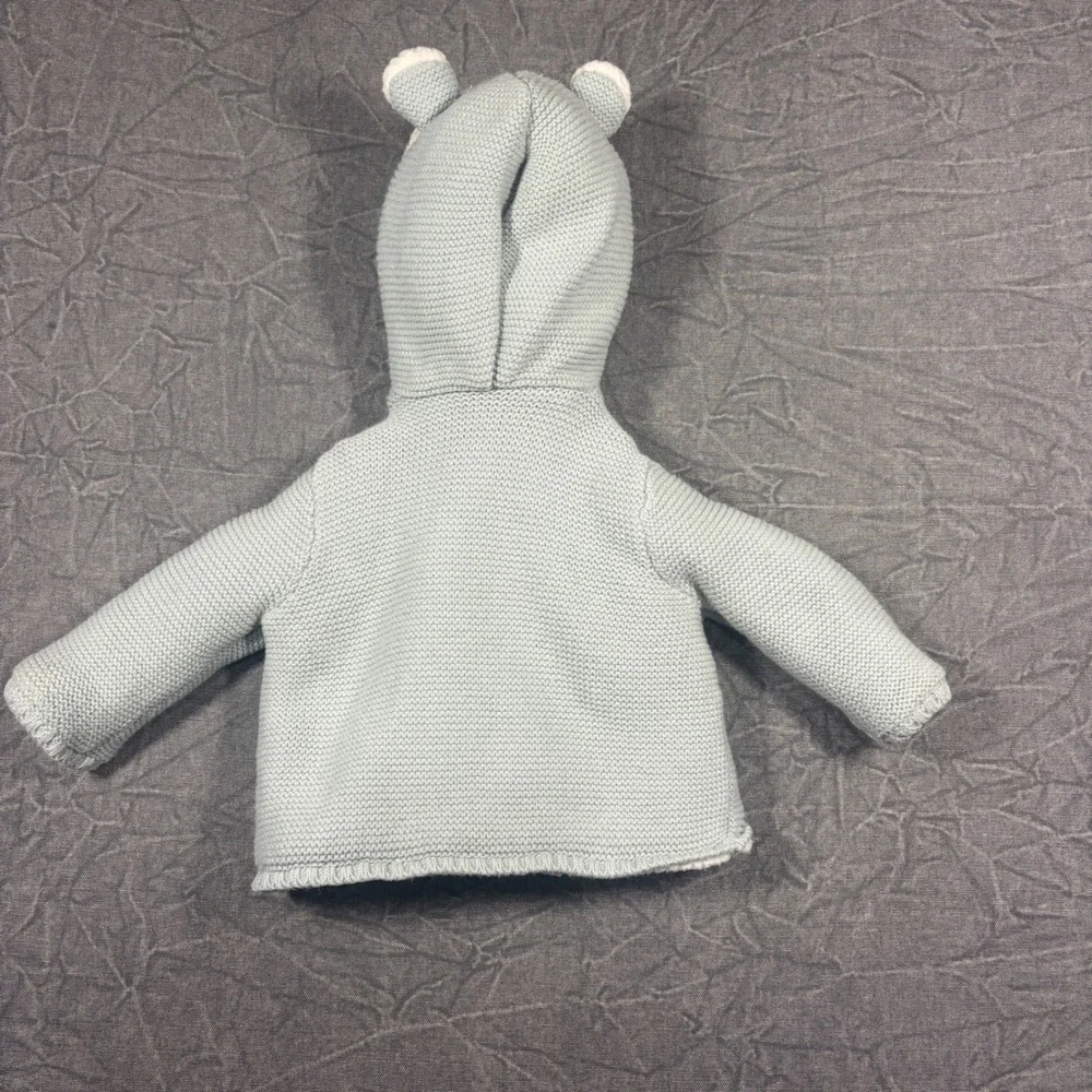 Carters Hooded Sweater Unisex 3M Blue Sherpa Lined Bear Ear Knit Cardigan Jacket